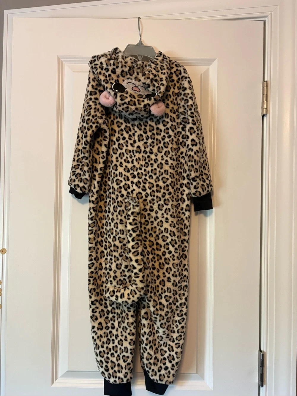 Leopard Print Hooded Kids Pajamas/costume - Pink & Black Accents